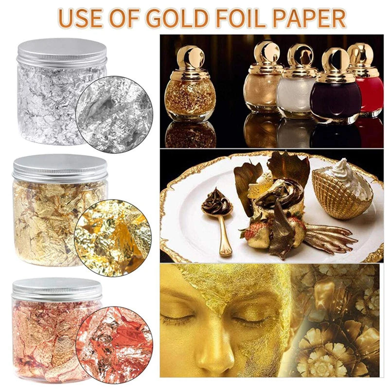 3G Nail Art Decoration Gold Silver Copper Foil Sequins Glitter Leaf Flake Sheet Bulk Foil Paper For Gilding Manicure Accessories Vue