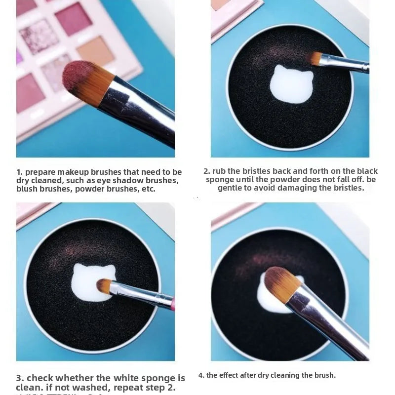 3 Refill Pads Makeup Brush Cleaner Sponge Dry Cleaning Quick Color Change Reusable Portable Metal Box No Water No Damage Vue
