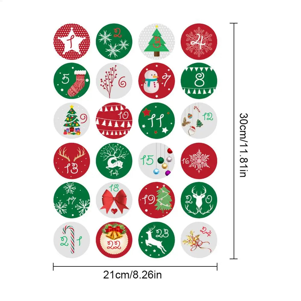 Christmas Countdown Stickers Advent Calendar Number Labels 1-24 Number Round Sealing Stickers Xmas Navidad Natal New Year Decor Vue A