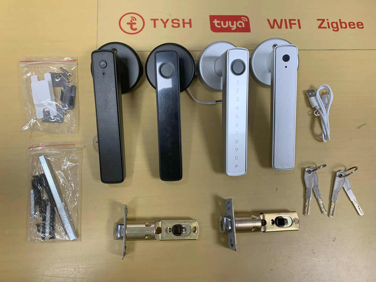 TYSH Tuya Biometric Fingerprint Password Electric Handle Door Lock Bedroom Home Wood Smart Door Lock Smart Lock Vue