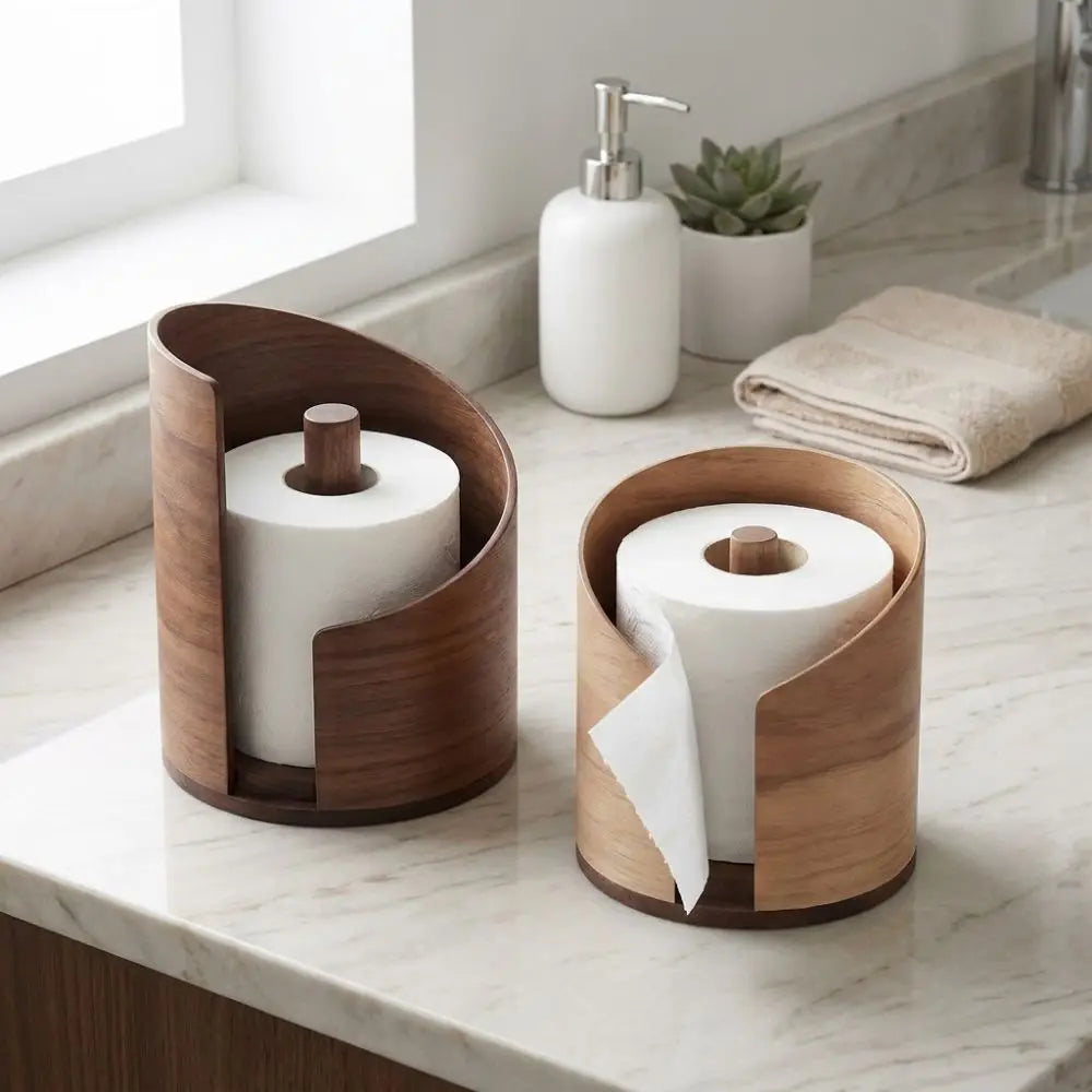 Large Capacity Wooden Paper Towel Holder Natural Wood Stable Paper Roll Rack Anti Slip Base Minimalist Retro Napkin Holder Vue