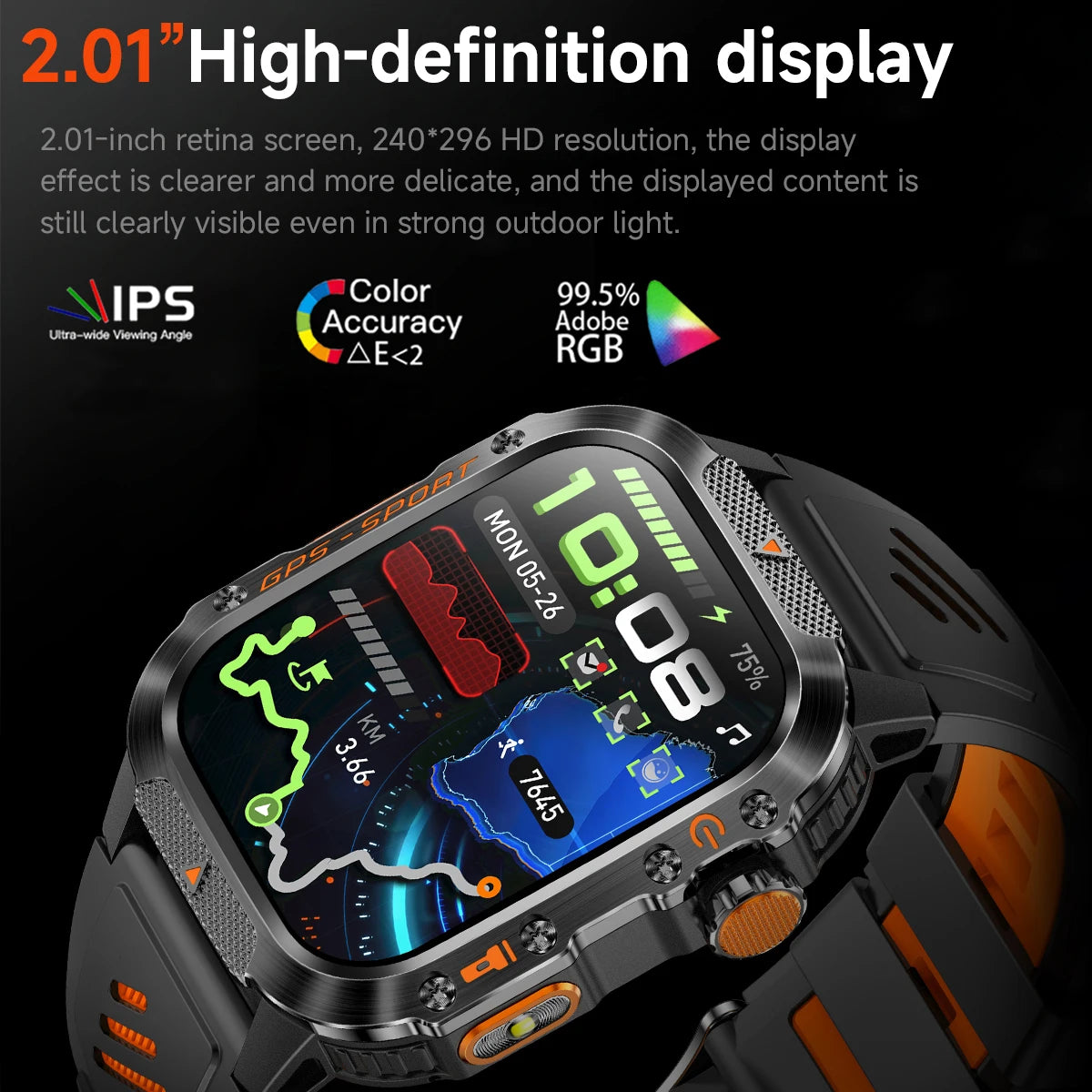 New GPS Smart Watch Bluetooth Call Voice Assistant Health monitoring 2.01'' HD Screen IP68 Waterproof Outdoor Sports Smartwatch Vue