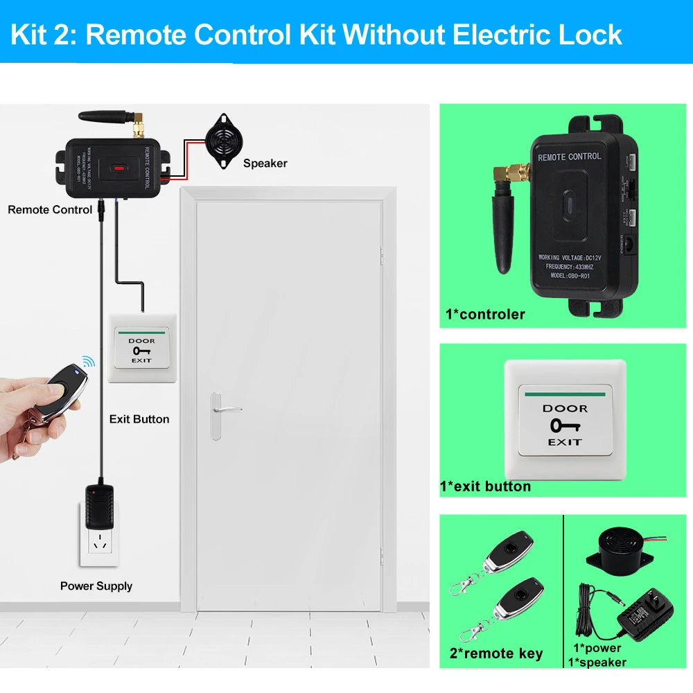 Smart Wireless Access Control System Kits Keyless 433Mhz Remote Control Unlock Kit Gate Opener Electronic Lock System Door Entry Vue kit2