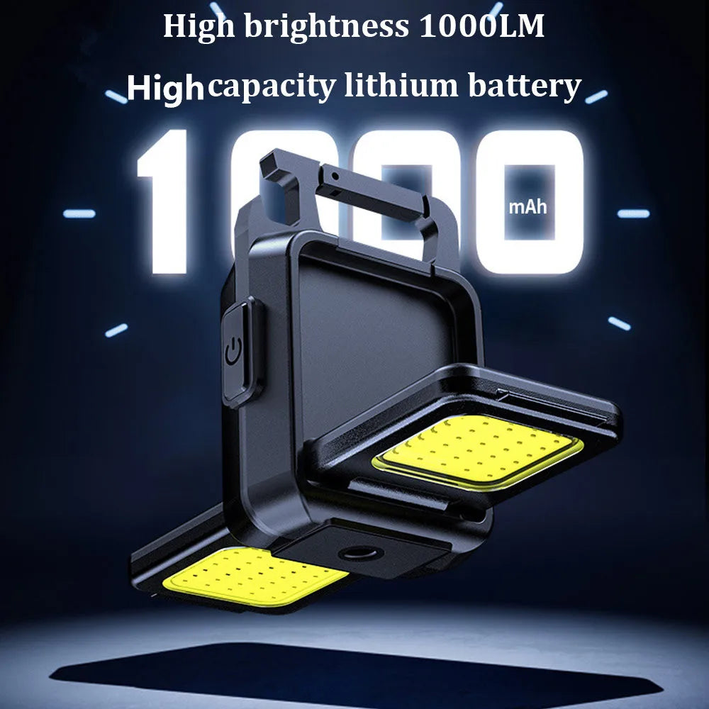 Small Led Flashlight Keychain Light USB Rechargeable Torch Work Light Multifunctional Portable COB 90 ° Rotation Camping Lantern Vue