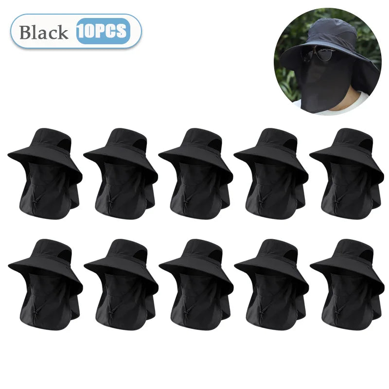 Sun Hat Summer Men Hats Outdoor Sun Protection Detachable with Large Brim Hiking Mask Fishing Outdoor Detachable Sun Beach Hat Vue Black-10PCS