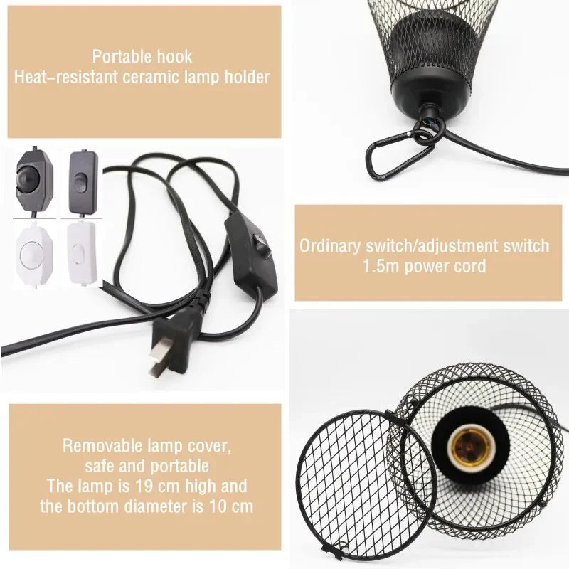 Pet Reptile Heating Lamp Infrared Ceramic Emitter Heat Light Pet Coop Heater Guard Turtle Snake lizard Bird Light Fixture Kits Vue