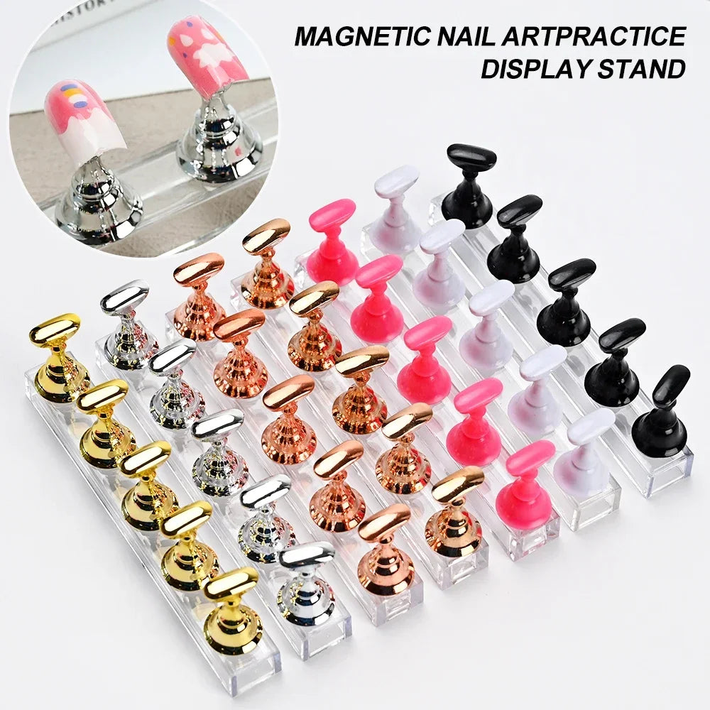 5Pcs Press 7 Color Nail Showing Stand Tool On Shelves Nail Art Display setMagnetic Nail Holder Practice Display Stand With Base Vue