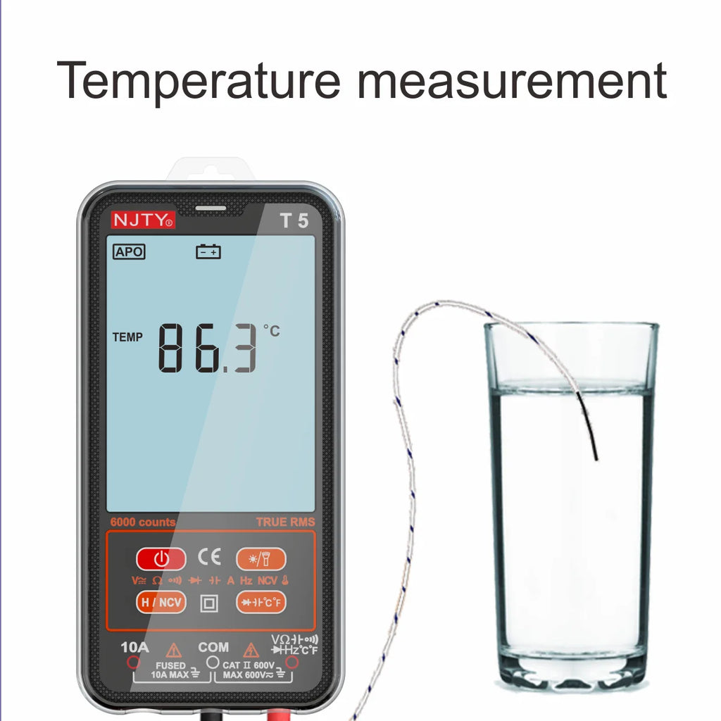 NJTY T5 TRMS Smart Digital Multimeter 6000 Counts Auto Electrical Tools Capacitance Meter Voltage Current Resistance TEMPERATURE Vue