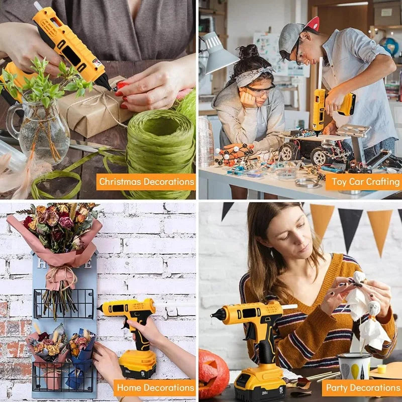 40W/100W Cordless Hot Glue Gun Set Compatible with For Makita/DeWalt/Milwaukee 20V Lithium Batteries with 7mm/11mm Glue Sticks Vue