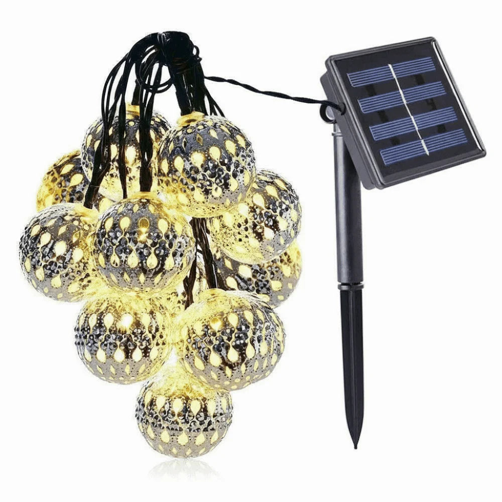 Gold Ball Solar LED String Lights Silver Ball Iron Round Ball Outdoor String Lights Waterproof Creative Design Solar String Lamp Vue