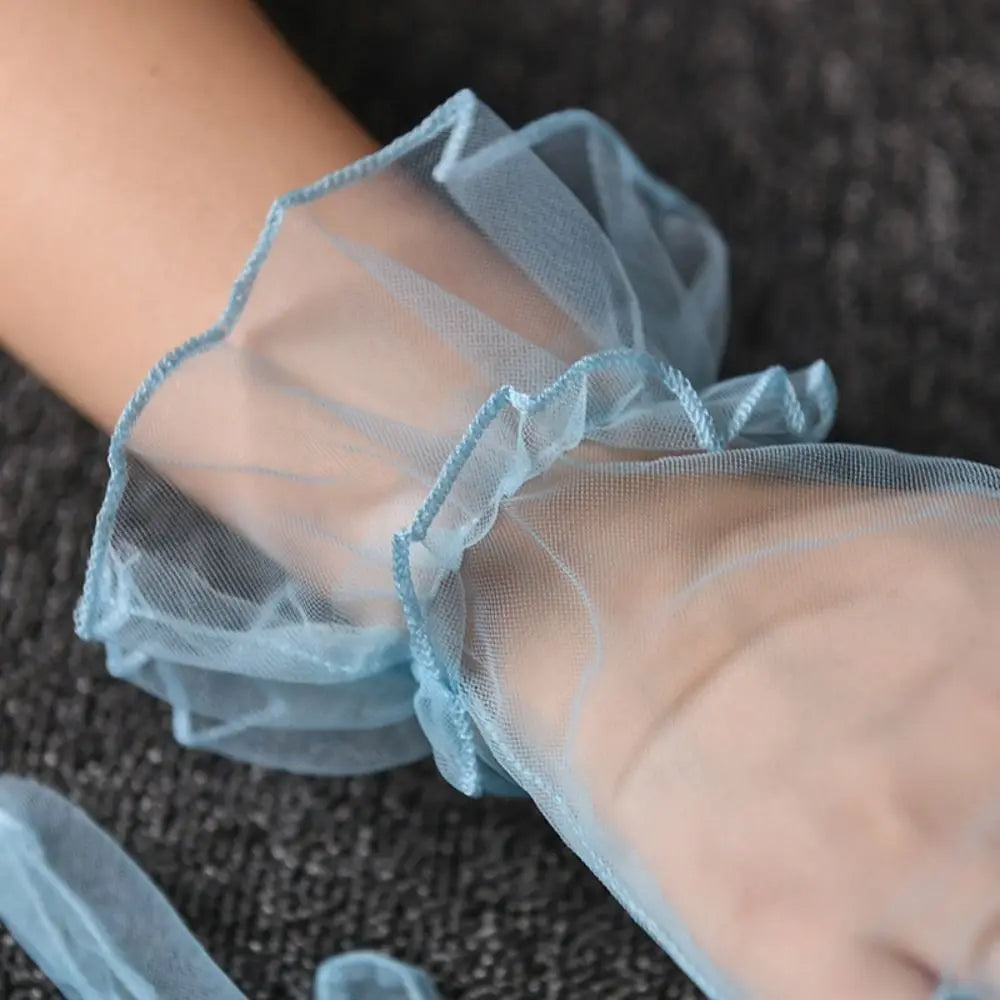 Elastic Transparent Women Tulle Gloves Ultra Thin Short Gauze Lace Vue