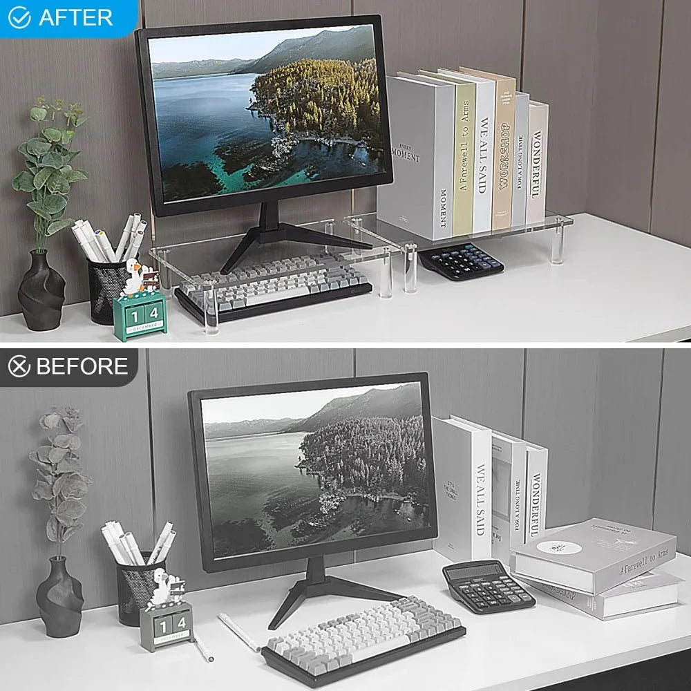 Monitor Stand, Monitor Stand Riser, Laptop Stand for Desk, Laptop Riser, Desk Organizer for Monitor, 15.6" Laptop, PC, Printer Vue