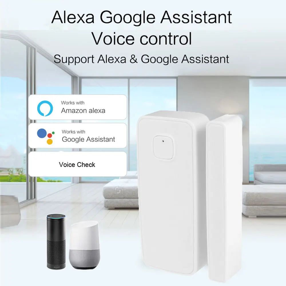 Wireless WiFi Smart Door Sensor Tuya App Door Open Closed Status Magnetic Detector Alarm Notification Alert Support Alexa Google Vue