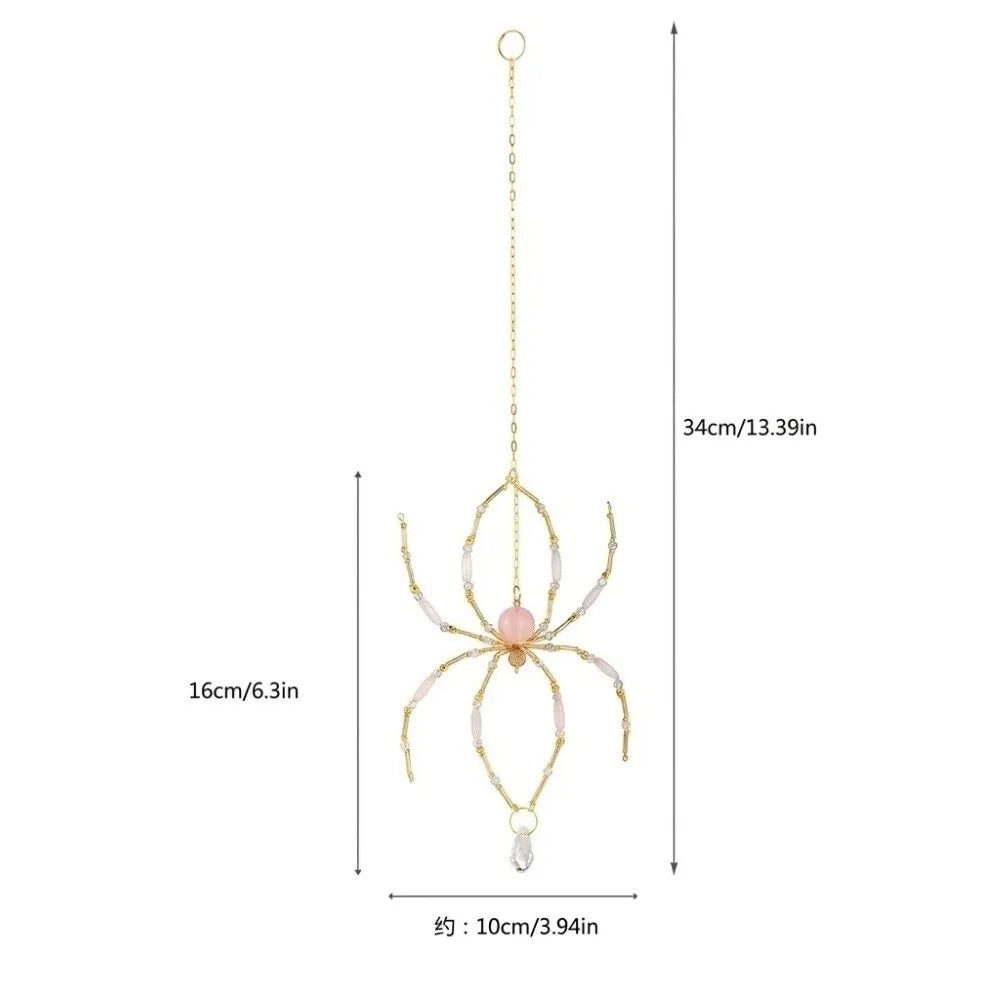 Eight-Leg Spider Shape Crystal Spider Sun Catcher Handmade Gold-Tone Chain Garden Spider Pendant Light Refracting Beaded Wire Vue