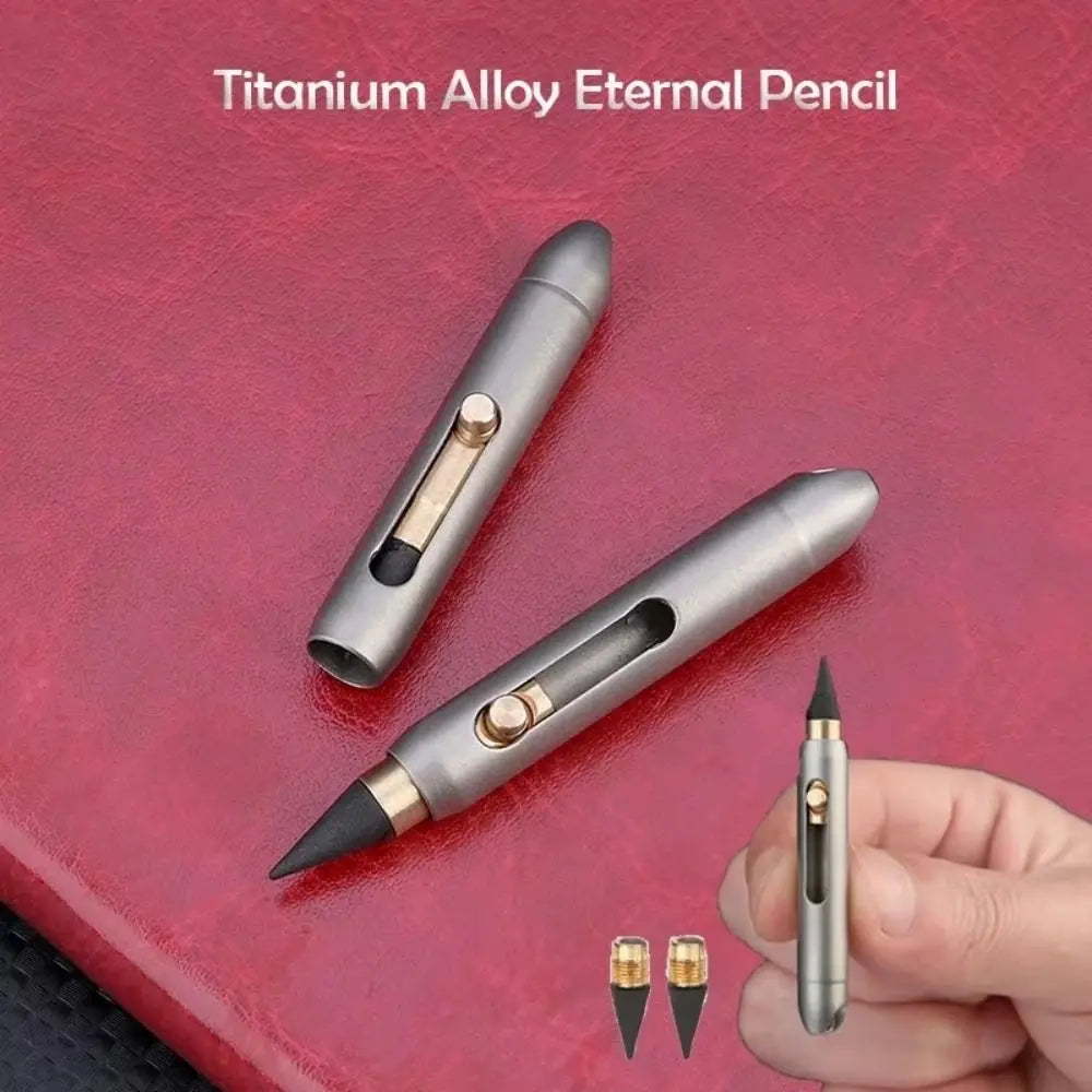 Titanium Alloy Mini Eternal Pen Light Weight 2 Replacement Pen Tips Portable Emergency Writer Reusable Erasable Vue