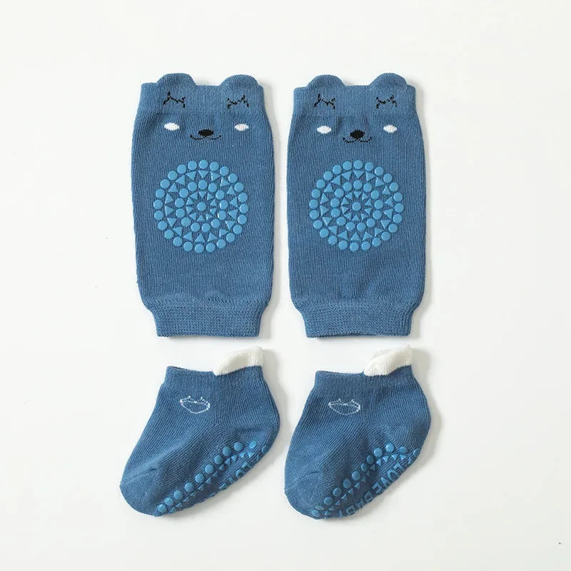 vvocci Baby KneeCartoon Anti-slip Socks Floor Socks Pads Set Summer Kid Crawling Safety Kneecap Walking Protector for Girls Boys Vue B351 Blue M 1-3Y 12-14cm