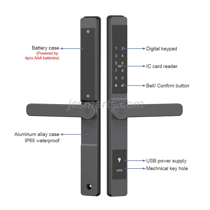 Waterproof Sliding Door Smart Lock Digital Password IC Card Key Support TTlock App & Alexa Biometric Header Vue