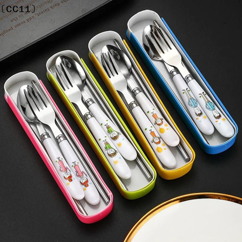 〔CC11〕Stainless Steel Chopsticks Spoons Three Piece Portable Cutlery Set Student Travel Cutlery Spoons Chopsticks Forks Vue