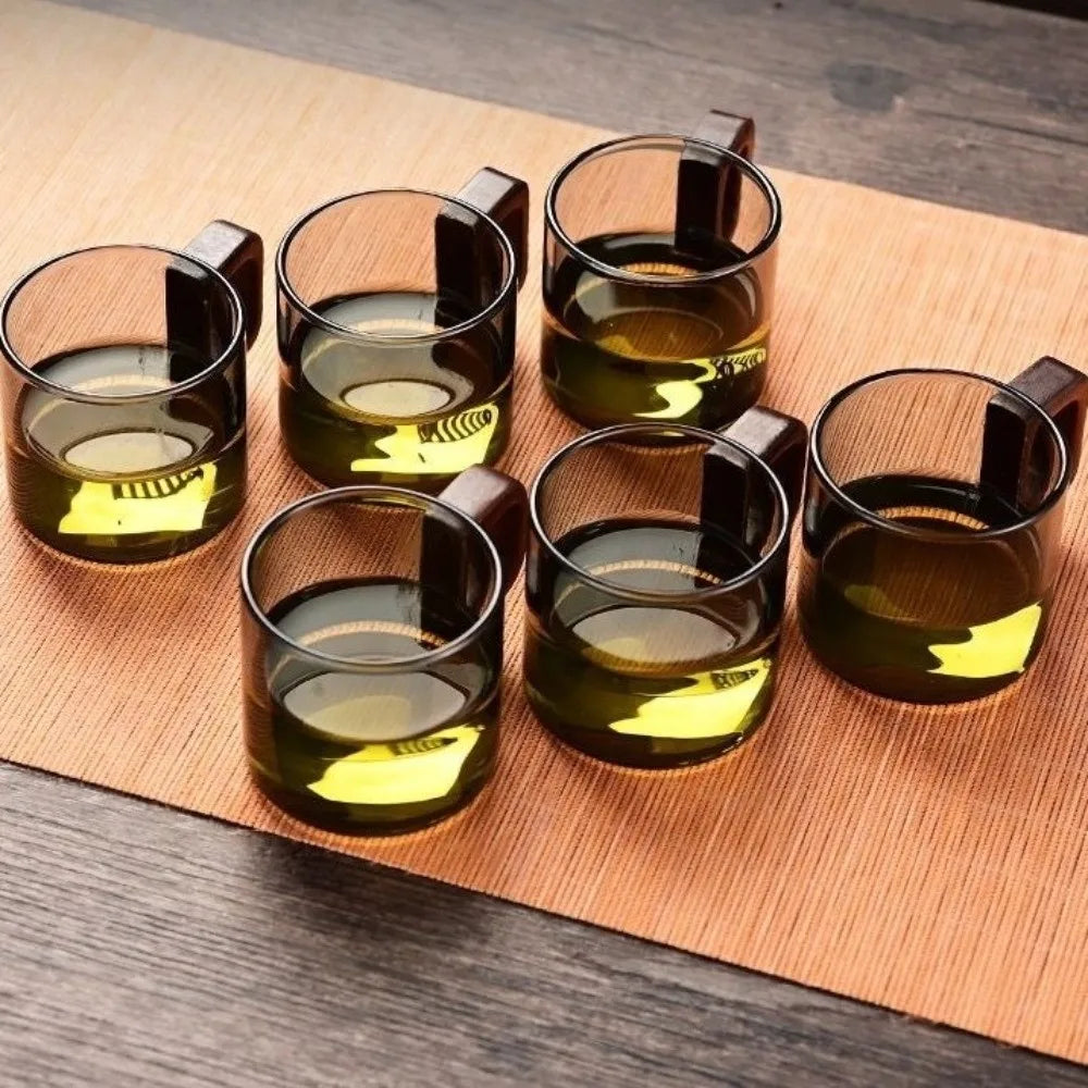 Practical Mini Glass Teacup Glass Thicken Heat-resistant Glass Cup Walnut Handle Coffee Mug Drinking Glasses Vue