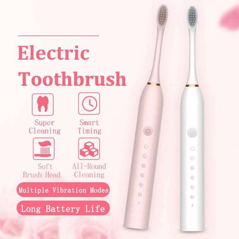 Ultrasonic Electric Toothbrush Rechargeable USB with Base for Adults 6 Modes Sonic Toothbrush IPX7 Waterproof Travel Box Holder Vue