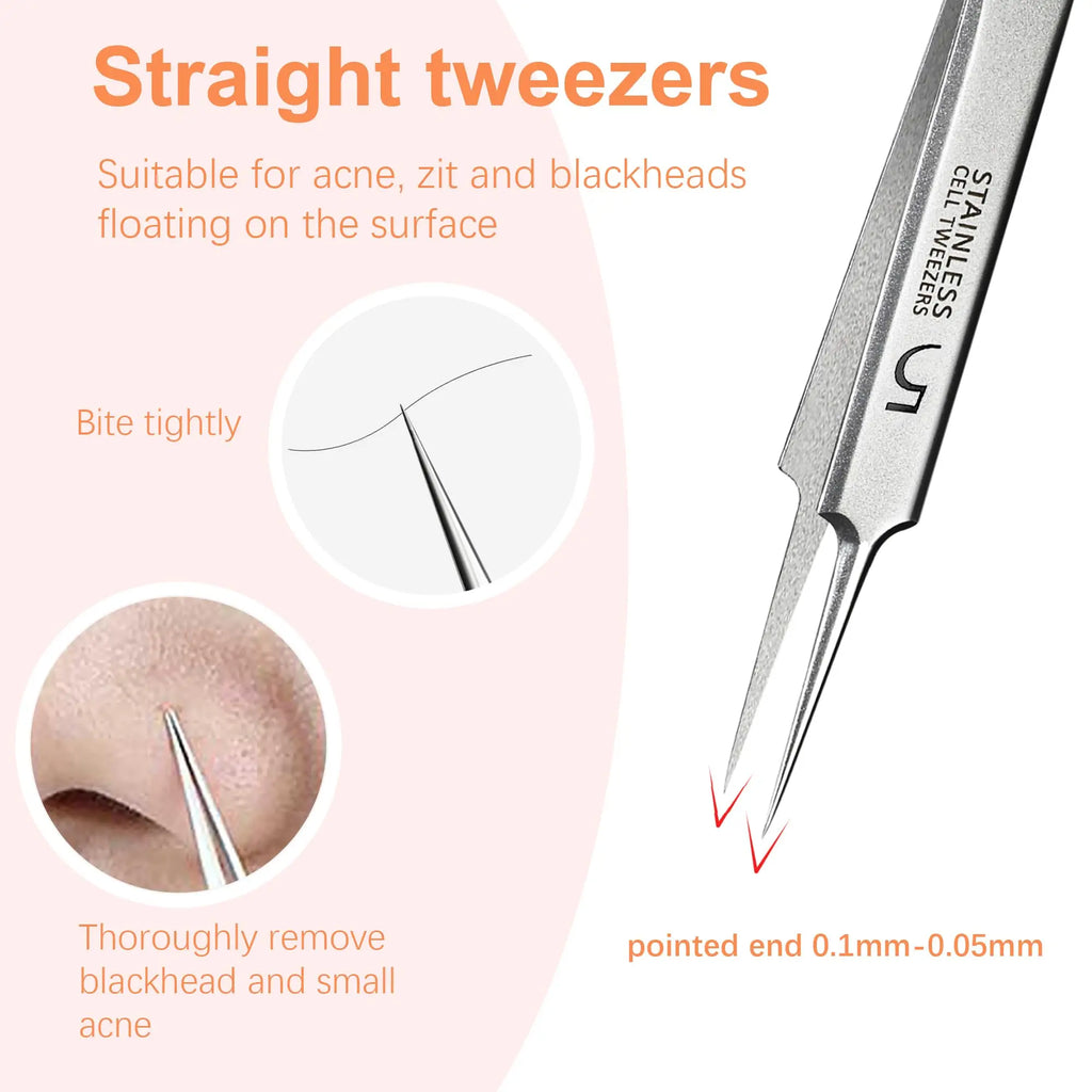 Blackhead Tweezers, Milia Remover, Pimple Popper Tool,Ingrown Hair Tweezers, Blackhead Extractor Vue