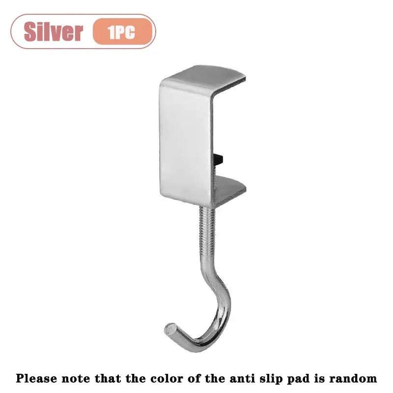 1-50PCS 360° Rotatable Hook Adjustable No Drill Mount for Wall and Desk Heavy Duty Backpack Hanger Portable Dorm Organizer Vue Silver-1PC