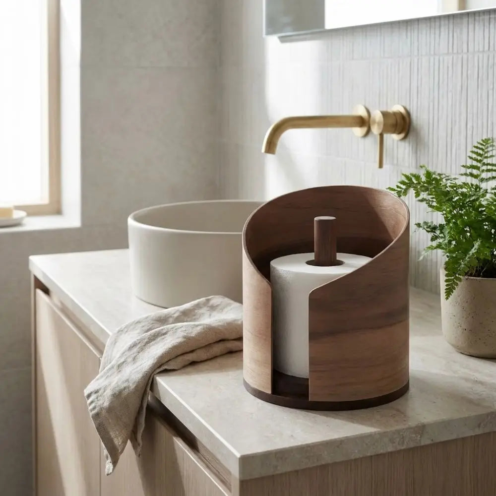 Large Capacity Wooden Paper Towel Holder Natural Wood Stable Paper Roll Rack Anti Slip Base Minimalist Retro Napkin Holder Vue