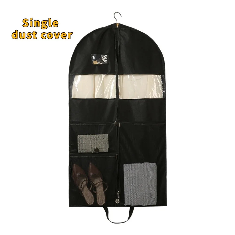 Mesh Pockets Portable Garment Bags Foldable Hanging Dustproof Clothing Covers Multi-Compartment with Window Vue Black 110-60cm