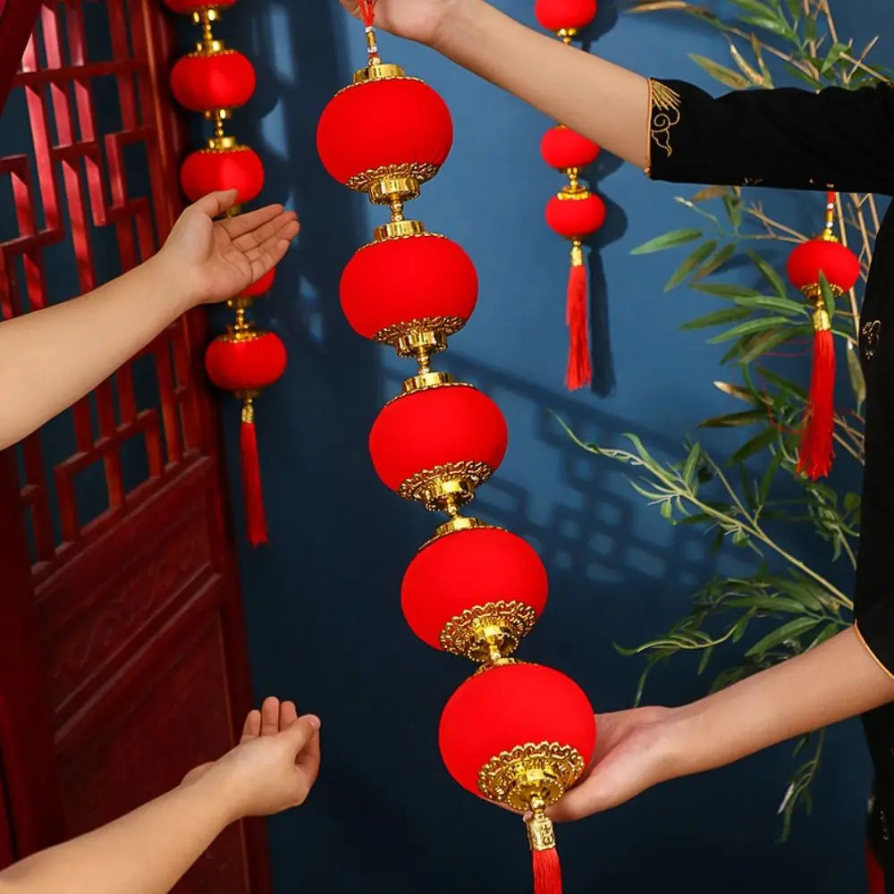 Chinese Style New Year Lantern String Fu Character Handmade Door Lantern Pendant with Tassels Traditional Vue