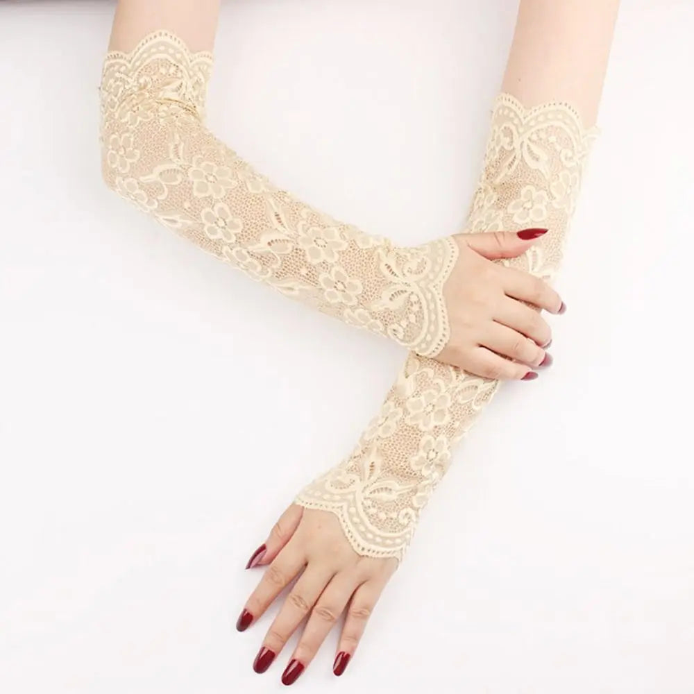 Summer Lace Thin Arm Sleeves Finger Mittens Fingerless Gloves Cycling