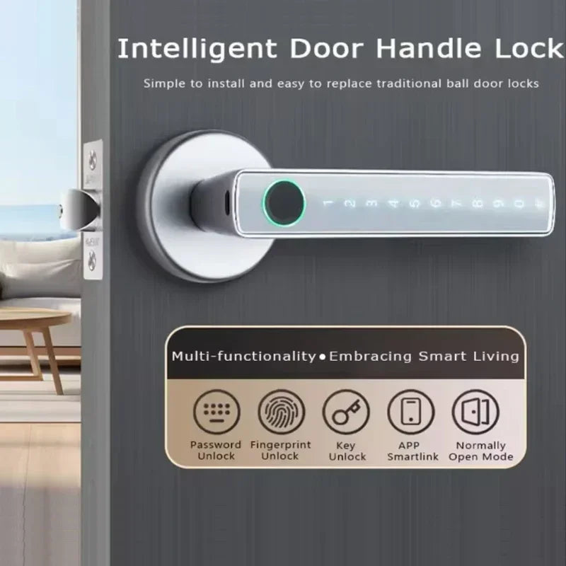 Tuya Bluetooth Smart Fingerprint Door Handle Lock Electronic Password APP Remote Unlock Hotel Apartment Office Bathroom Bedroom Vue