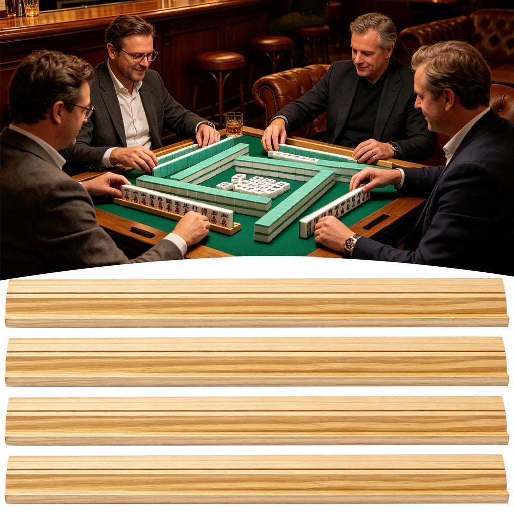 4 Pcs Non-Slip Wooden Mahjong Racks With Pushers, 45CM Durable Tile Holders & Push Tools For Family, Travel & Outdoor Game Fun Vue
