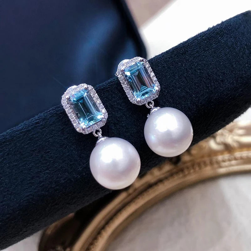 Huitan Sky Blue Cubic Zirconia Pearl Drop Earrings for Women Drop Earrings Vue