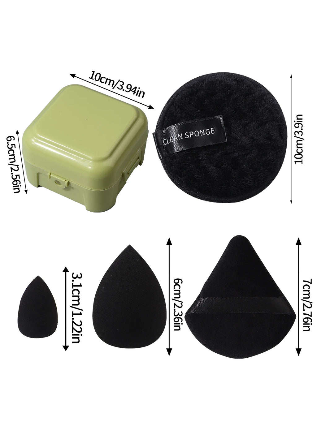 6Pcs Multifunctional Black Makeup Sponge Set Teardrop Beauty Egg Triangle Makeup Puff Reusable Clean Sponge With Green Storage B Vue