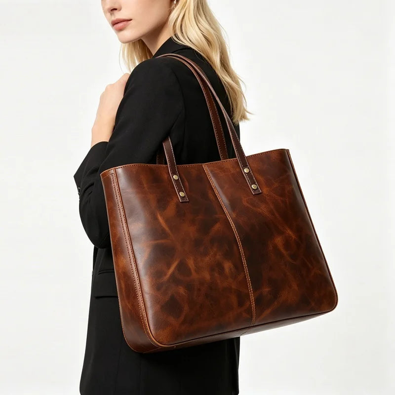 Leather Women's Bag Crossbody Bag Women's Large Capacity First Layer Cowhide Tote Bag Cross-border South East Asia Bag Women's Vue MAROON