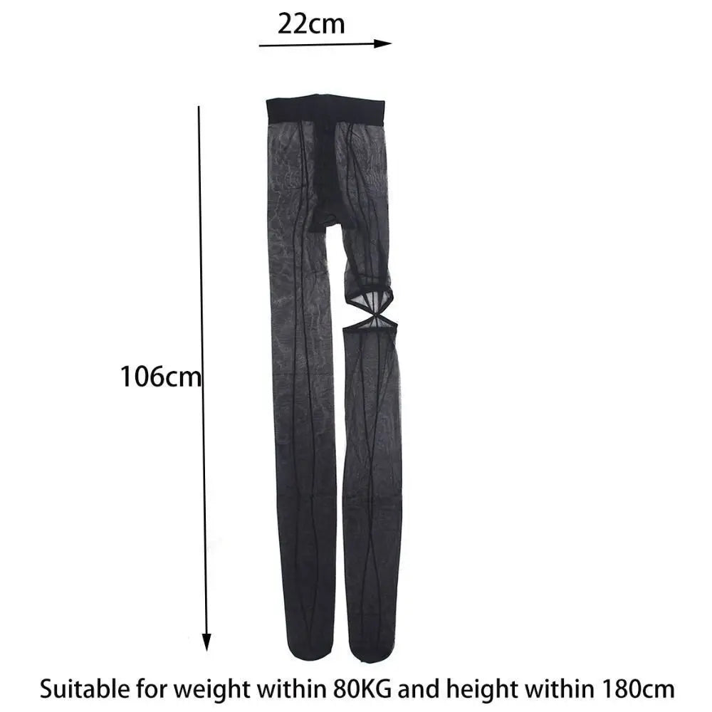 Fashion Personality High Pantyhose Asymmetry Hollow Out Hottie Sexy Tights Perspective Leggings Vertical Line Tights Women Vue