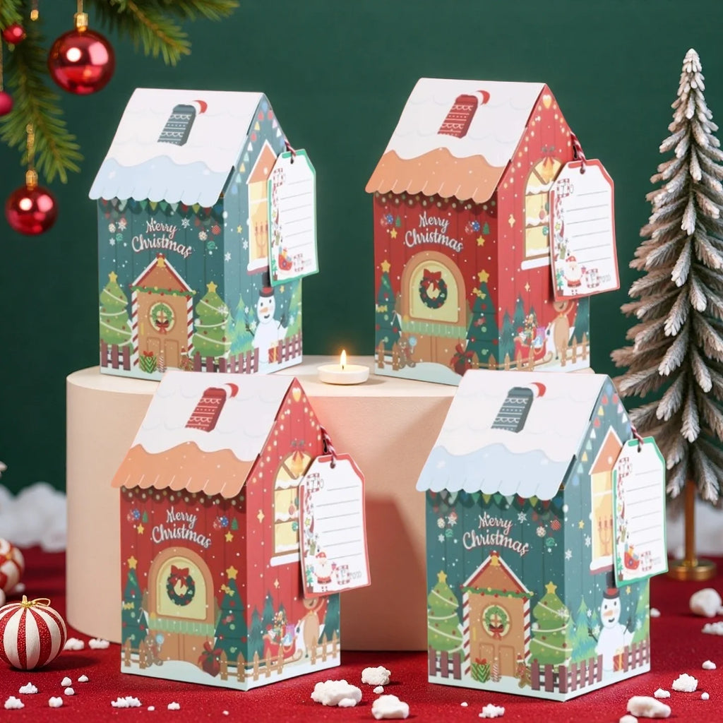 1-40PCS Christmas Cookie Boxes Colorful Gingerbread House Candy Gift Boxes Snowman Mini House Packaging BoxesTreat Boxes Vue