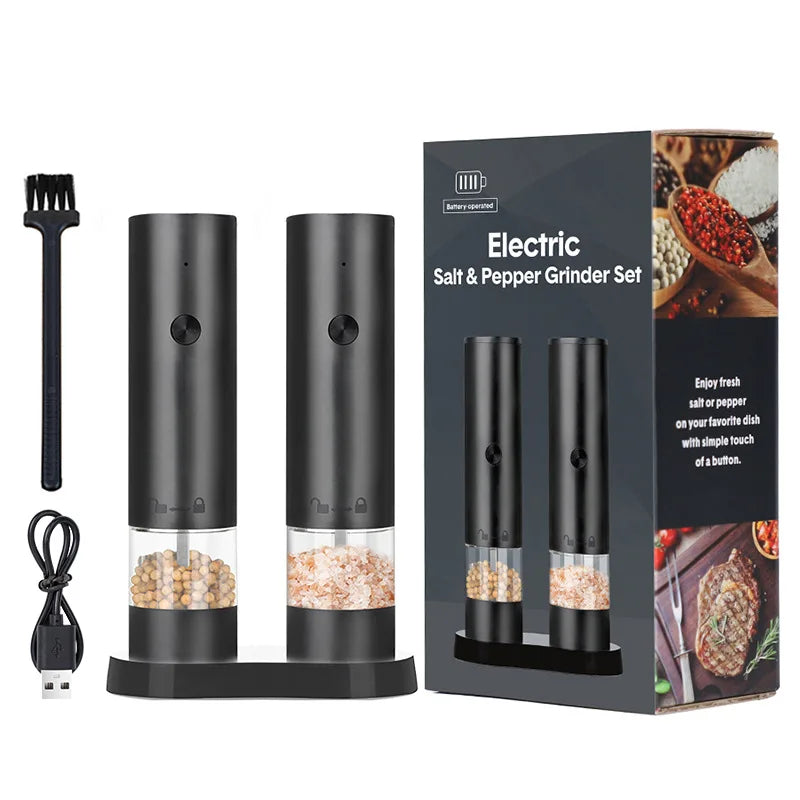 USB Electric Automatic Mill Pepper And Salt Grinder With LED Light Adjustable Coarseness Partner Grinders Kitchen Cooking Tool Vue