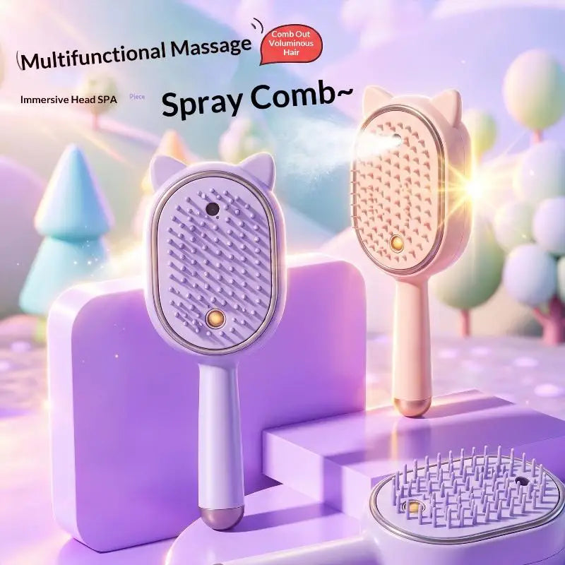 3 In 1 Rechargeable Electric Steam Massage Comb Self Cleaning Spray Scalp Care Air Cushion Brush Vue