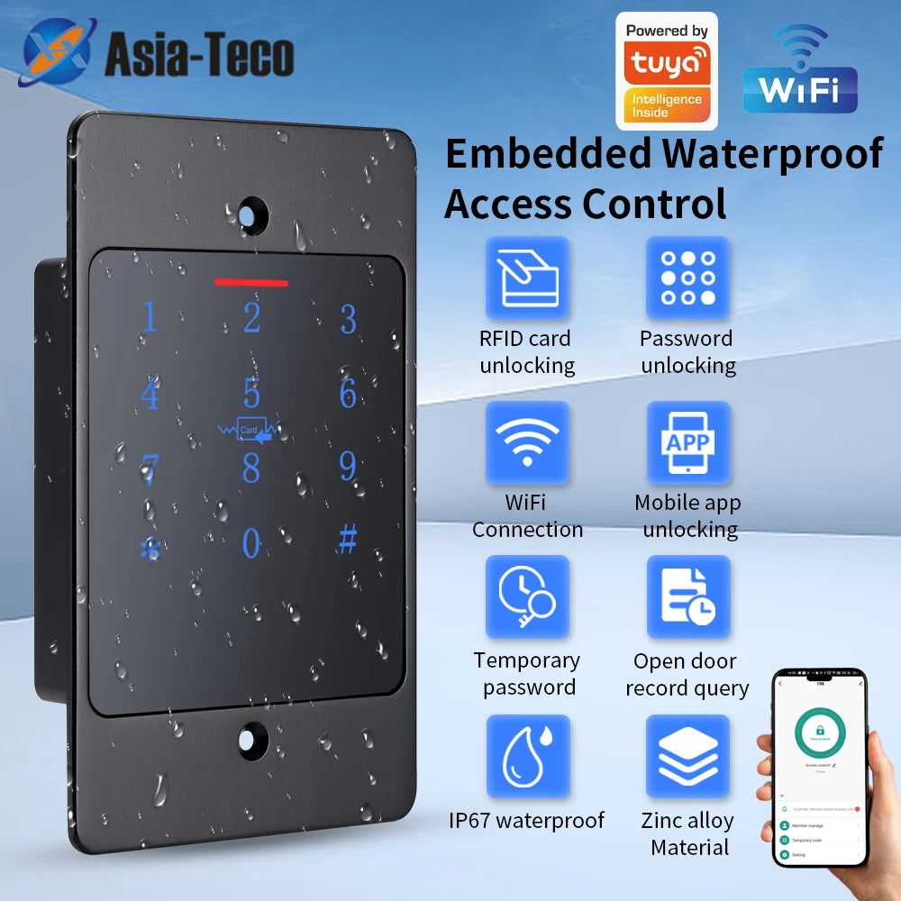 Embedded Waterproof Metal Password Keyboard Support Tuya App WiFi Smart Door Lock Keyboard RFID Access Control Vue