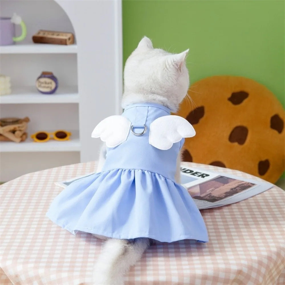 Pet Chest Strap Adorable Dog Wings Skirt Breathable Comfortable Cat Traction Skirt with D Ring Dog Summer Dress Spring Summer Vue Blue XL