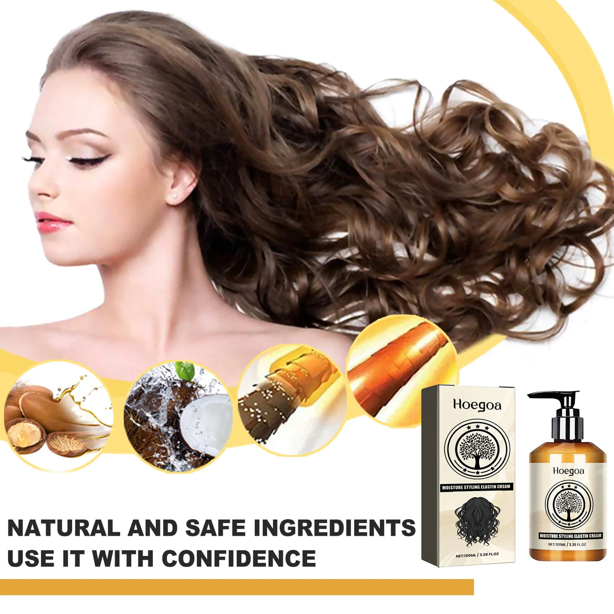 Hoegoa Moroccan curly hair moisturizing mousse: curly hair volumizing, shiny, natural, fluffy, styling & caring conditioner Vue