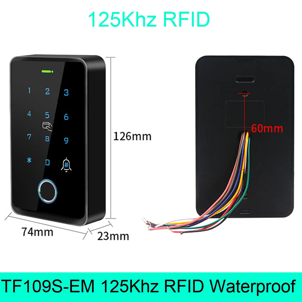 125Khz+13.56Mhz IP67 Waterproof Touch Screen Backlight RFID Standalone Access Controler Access Control 1000 User Wiegand Output Vue 125Khz TF109S