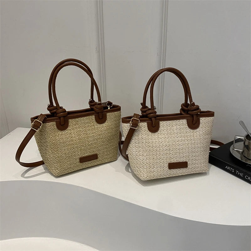 Straw Woven Crossbody Bags Women Summer Vacation Bucket Shoulder