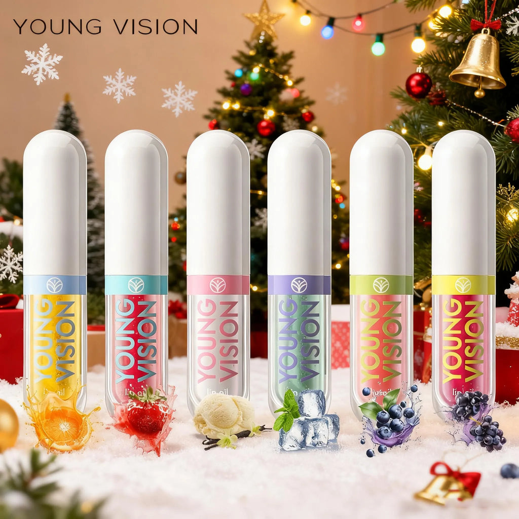 YOUNG VISION 6-Color Refreshing Fruit Flavored Moisturizing Lip Oil Set Colorful, Hydrating, and Moisturizing Lip Gloss Vue