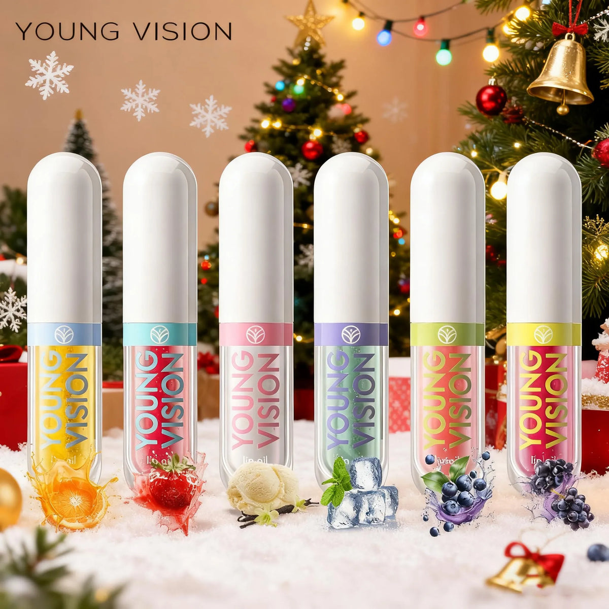YOUNG VISION 6-Color Refreshing Fruit Flavored Moisturizing Lip Oil Set Colorful, Hydrating, and Moisturizing Lip Gloss Vue