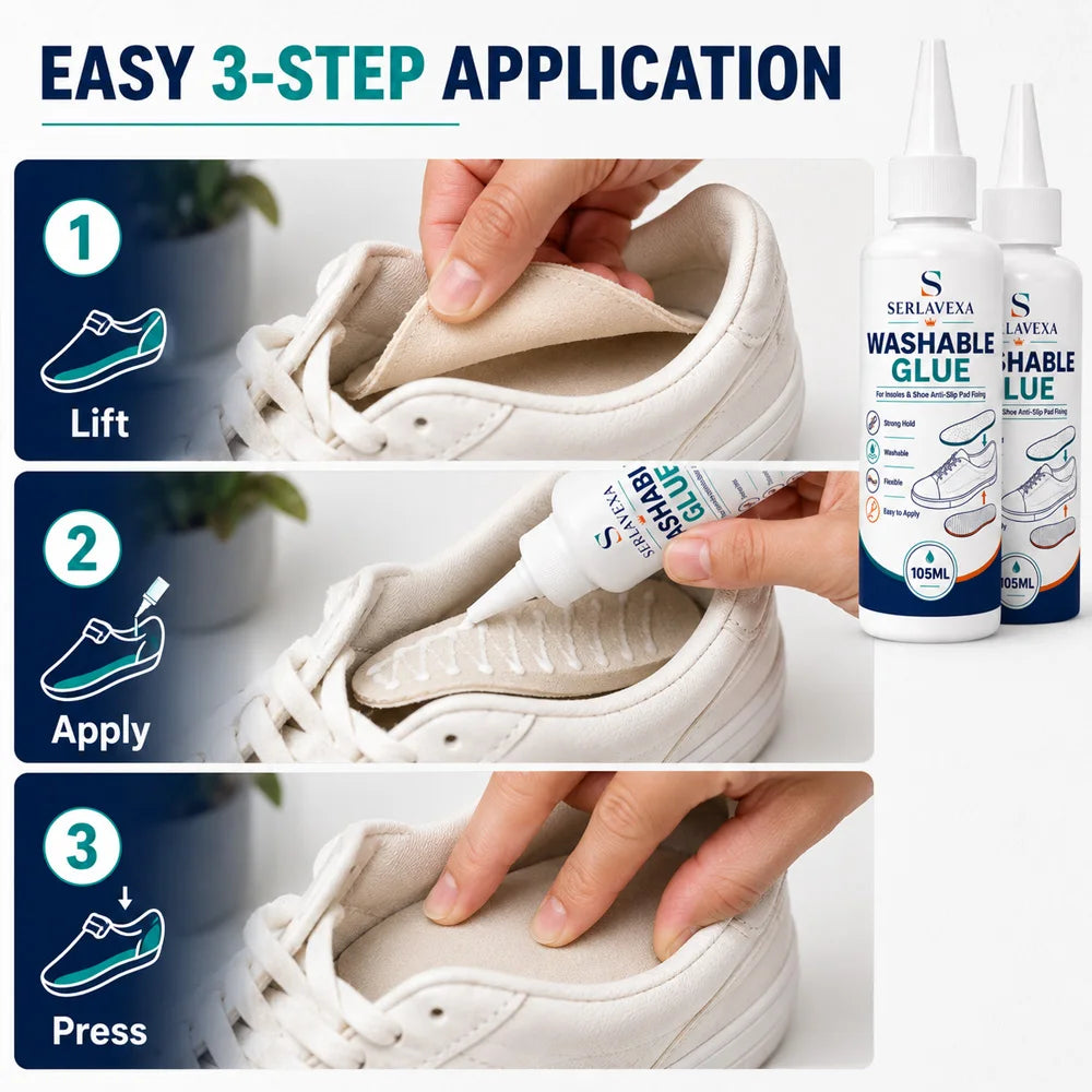 SERLAVEXA Washable Shoe Glue Strong Flexible Adhesive Repair Insoles Heel Grips Anti-slip Pads Sneaker Care DIY Fixing Tool Vue