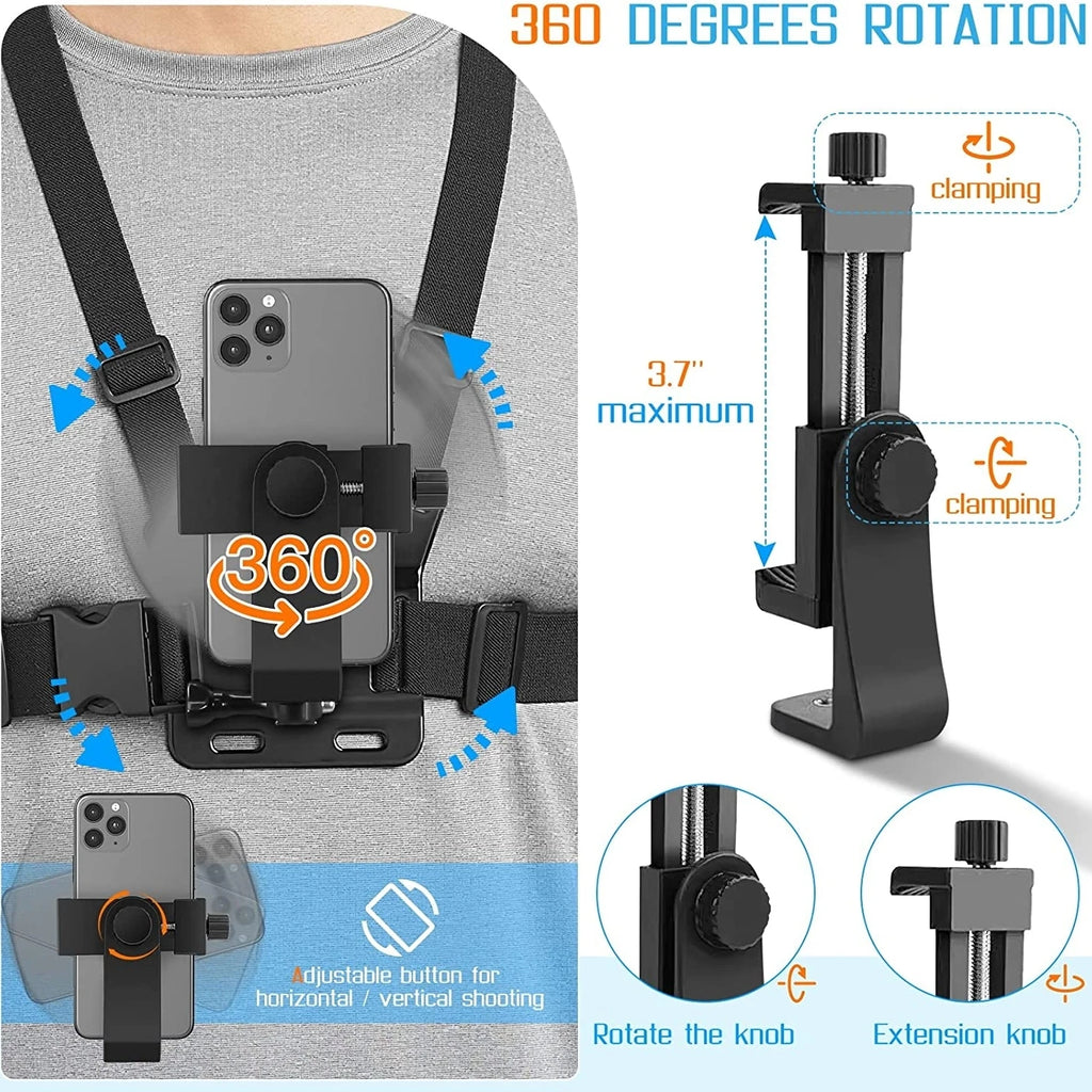Phone Chest Strap Mount Belt for Iphone 14 Holder Mobile Smartphone for GoPro Hero 13 12 11 10 9 DJI Action Camera Live Shooting Vue