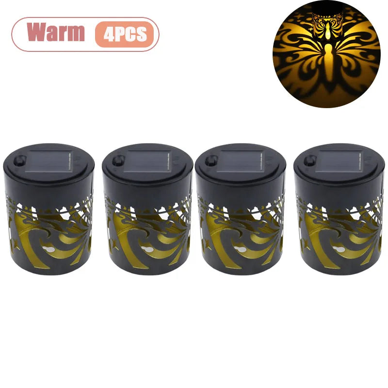 1-8PCS Solar Butterfly Wall Wrought Iron Hollow Projection Vintage Pattern Shadow for Outdoor Fence Balcony Landscape Lighting Vue Warm-4PCS