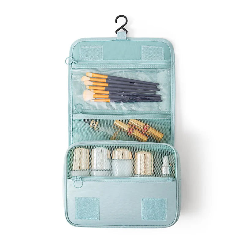 Travel Makeup Bag High Capacity Toiletries Storage Pouch Travel Make Up Organizer Waterproof Beauty Bag Bathroom Wash Bag Vue Lake blue